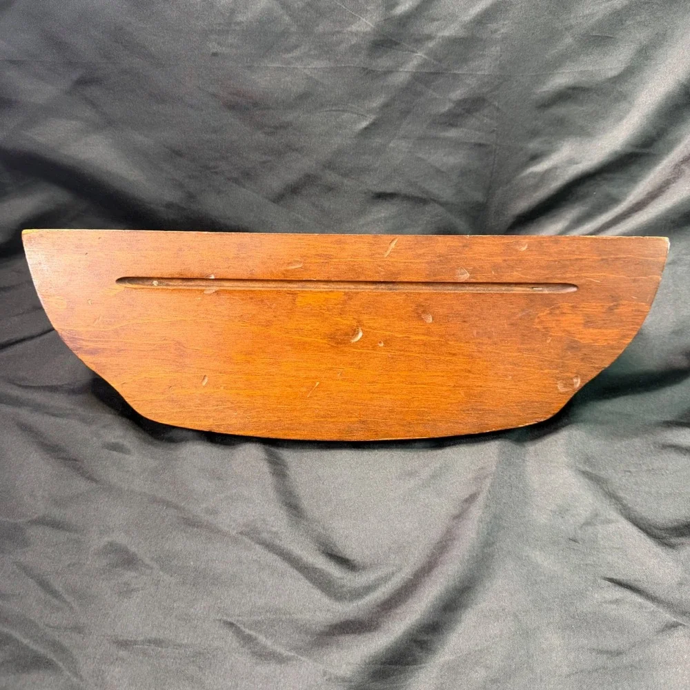 Vintage Wood Floating Wall Shelf Plate Groove Display Brown Semi Circle 16 Inch